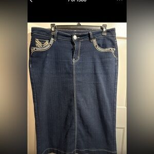Elegant Denim Skirt with Embroidered Details